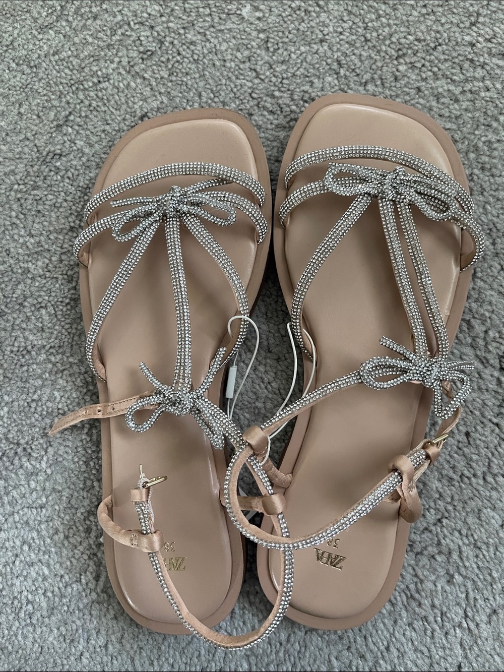 Zara Beige Sandals with Sparkling Tie-Strap Detail